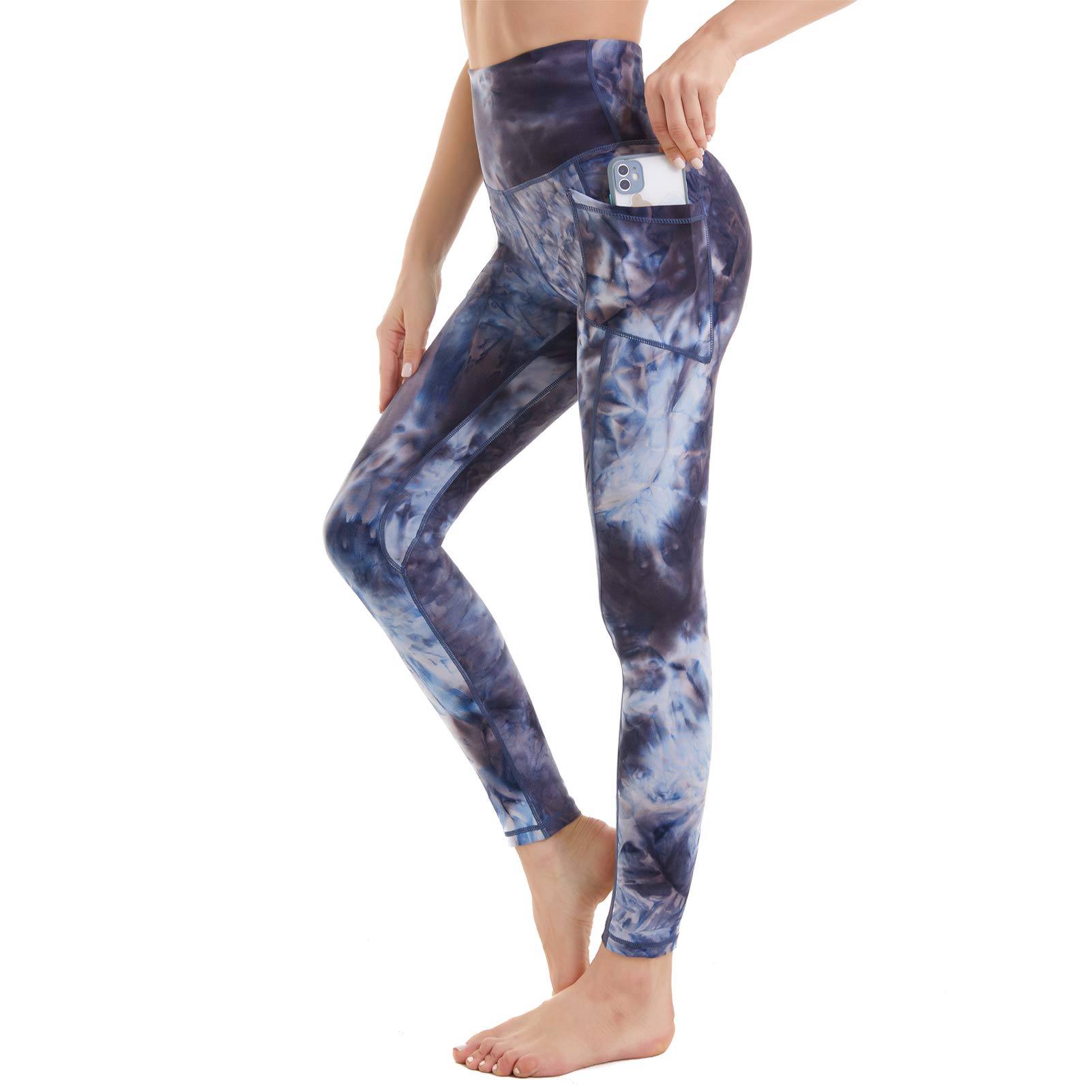 Devirld Leggings da donna con tasche per controllo della pancia, pantaloni a vita alta per yoga, palestra, allenamento, leggings da donna