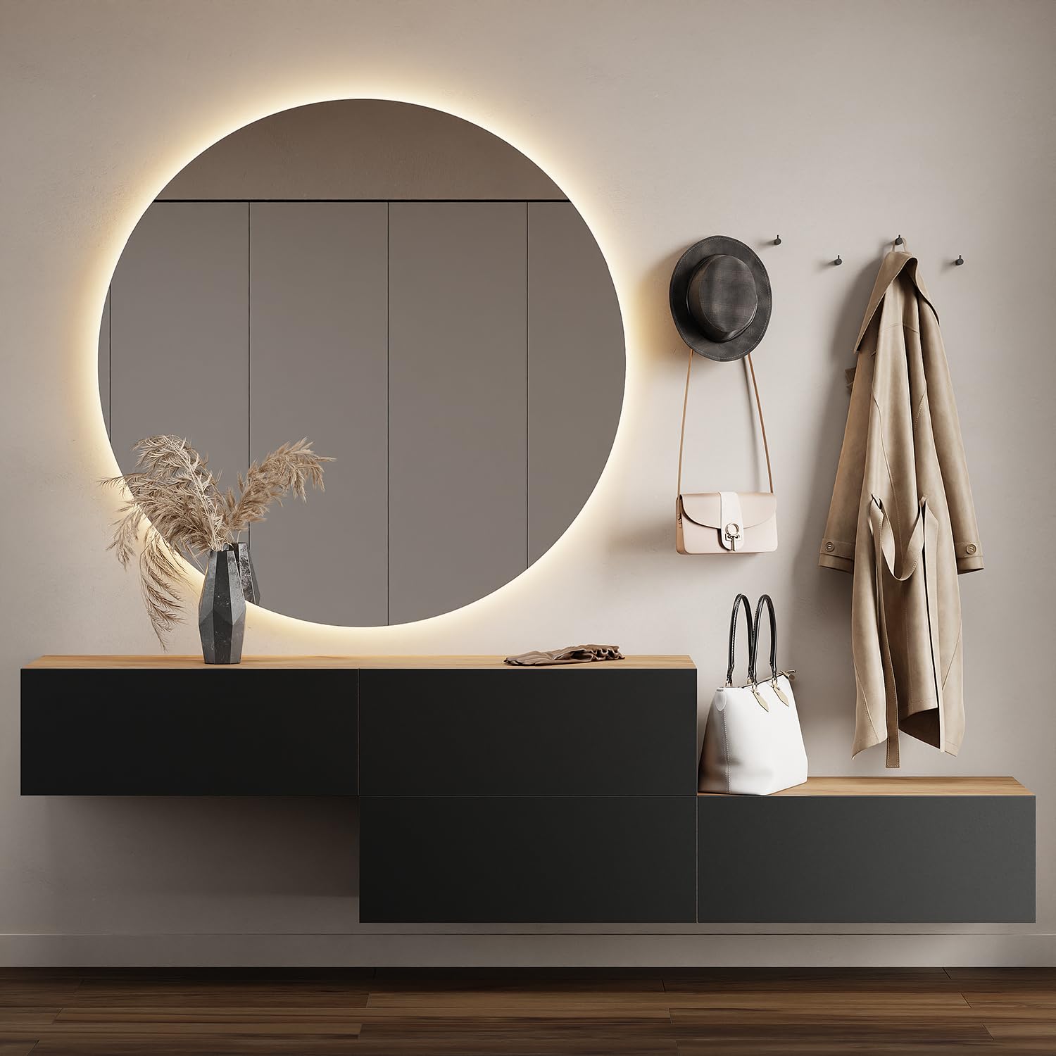 Planetmöbel Mueble perchero colgante para recibidor, 2 x 160 cm, roble dorado-antracita, compacto con puerta abatible, para colgar o colocar de pie, 37,8 x 160 x 32,5 cm (profundidad x ancho x alto)