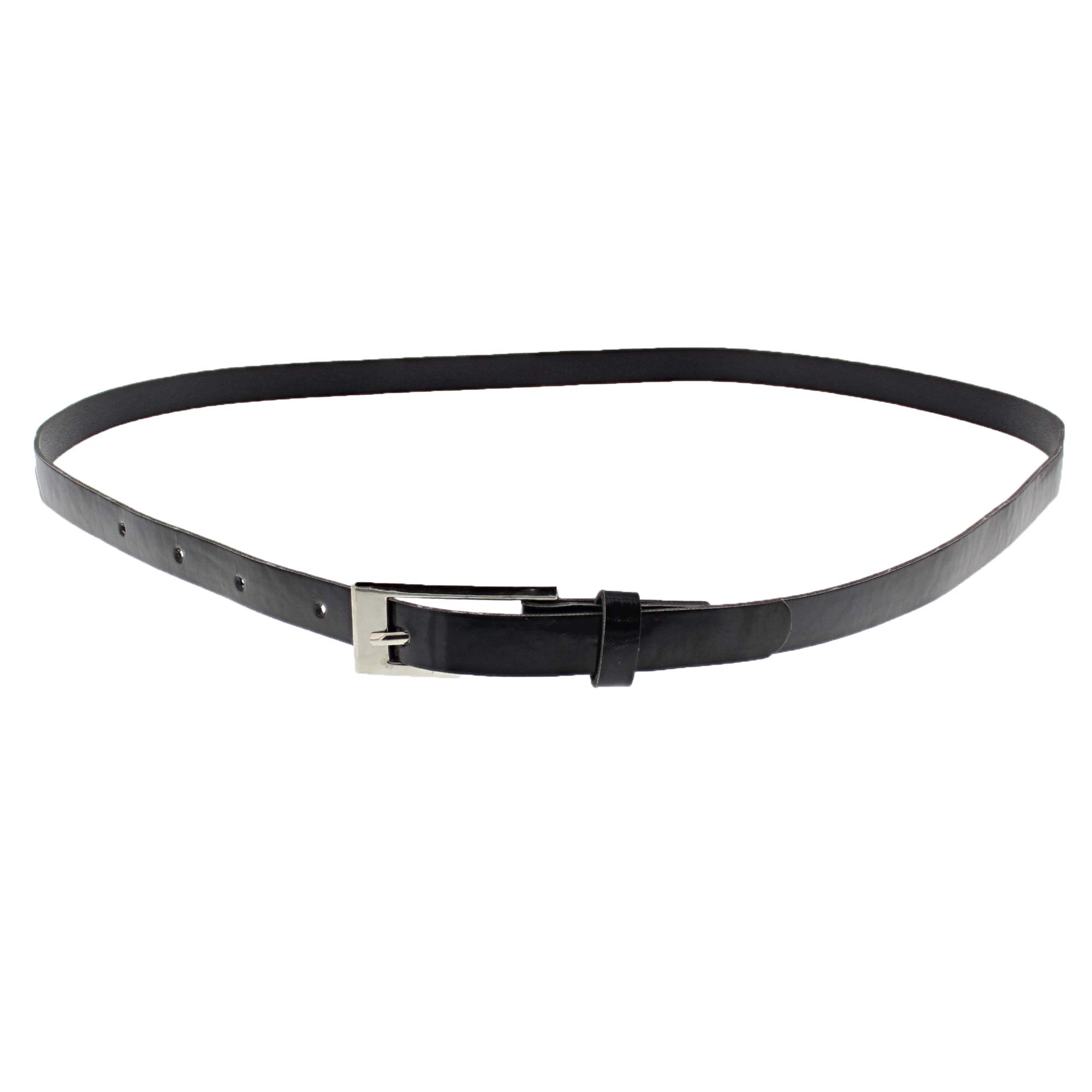 Zac's Alter Ego Women's Black 13Mm Glossy Skinny Pencil Belt With Silver Buckle