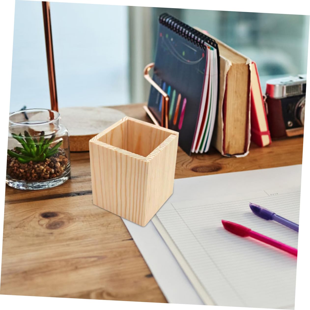 10 Pezzi Portapenne in Legno di Pino Geometrico Multifunzionale per Scrivania Organizer per Pennelli Penne e Piante Succulente Resistente e Decorativo per Ufficio e Casa