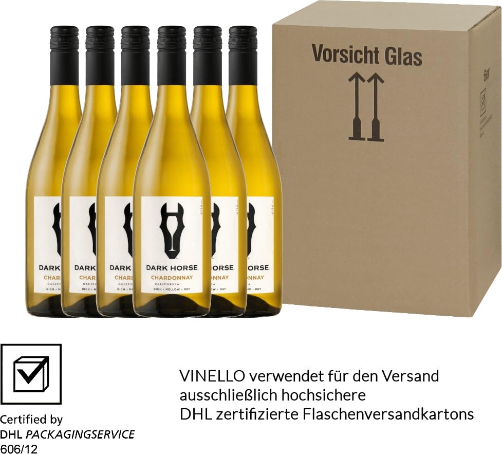 Chardonnay - Dark Horse Weißwein 6 x 0,75l VINELLO - 6 x Weinpaket inkl. kostenlosem VINELLO.weinausgießer