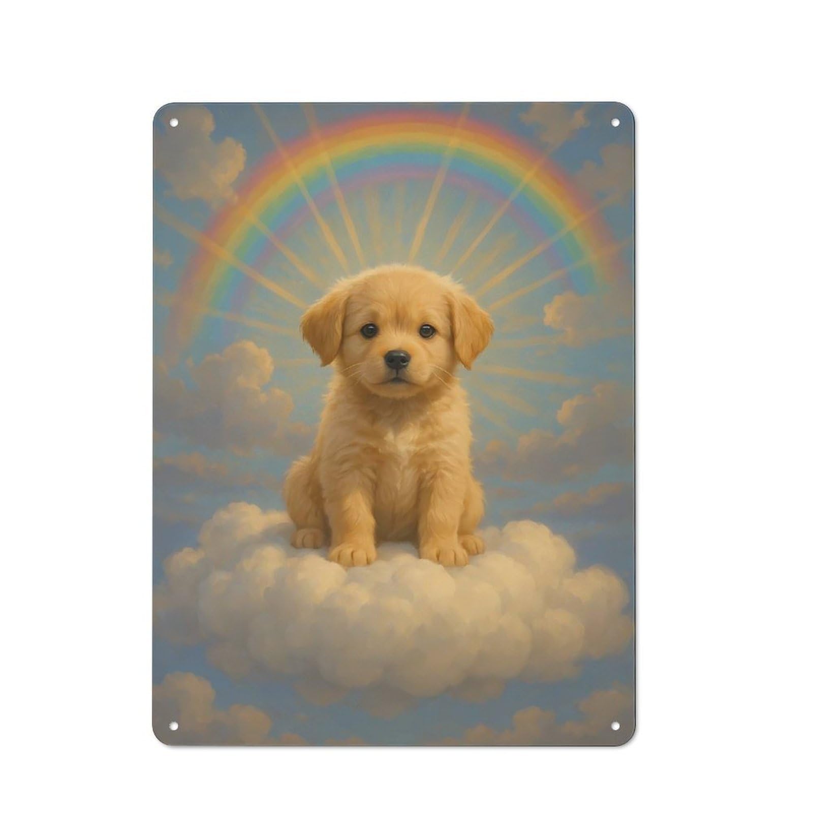 Junmoney Golden Retriever Puppy On Cloud With Rainbow Tin Wall Plaque 40X30cm With For Man Cave Or Games Room, For Garage, Workshop And Man Cave Decoration