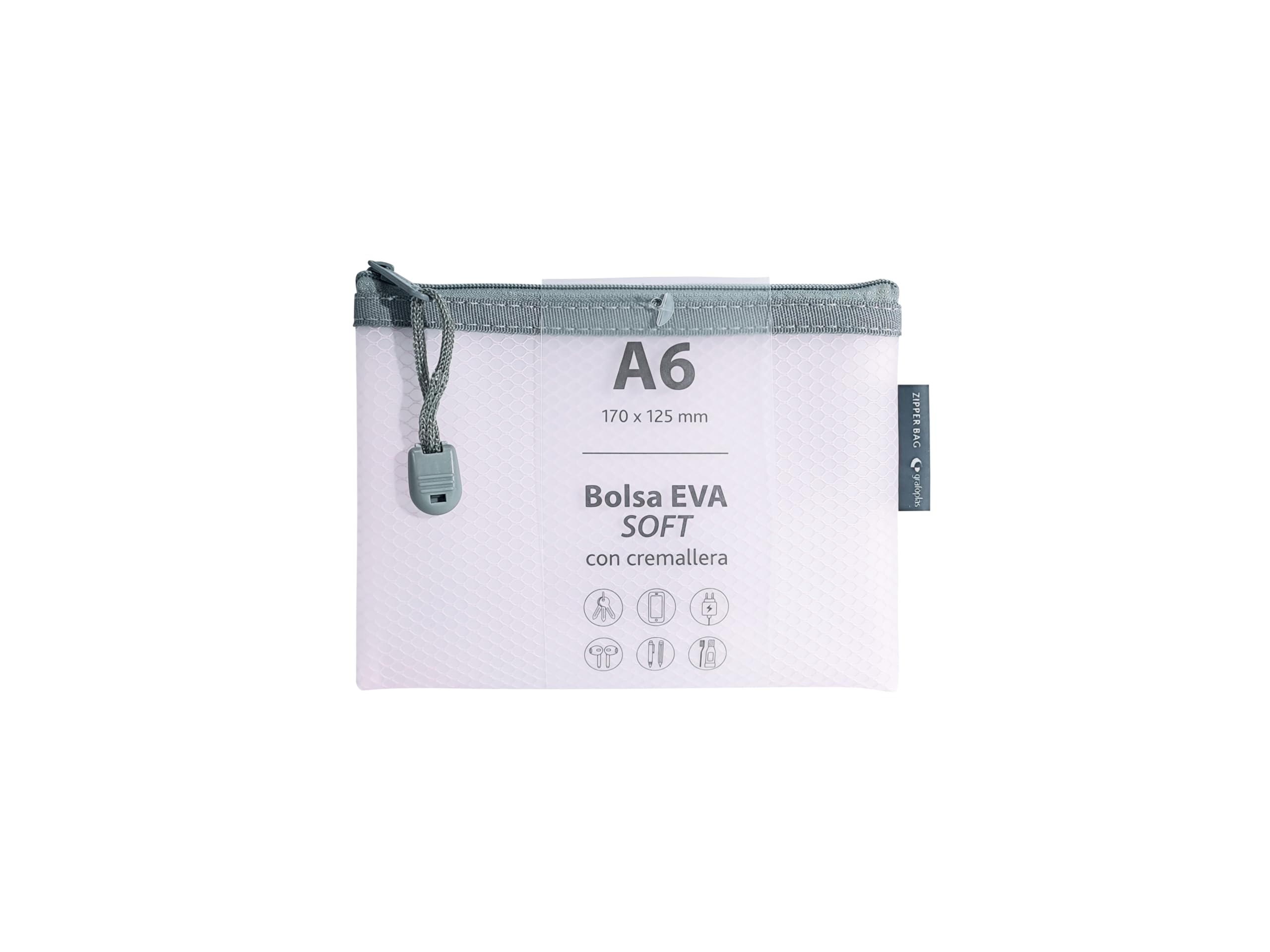 Grafoplas Pack de 5 Bolsas con Cremallera EVA Soft a6, Rosa Pastel, Tacto Suave, Zipper Bags Hechas con Goma EVA Transparente, Ideal para Transportar y Proteger Todo Tipo de Artículos y Documentos