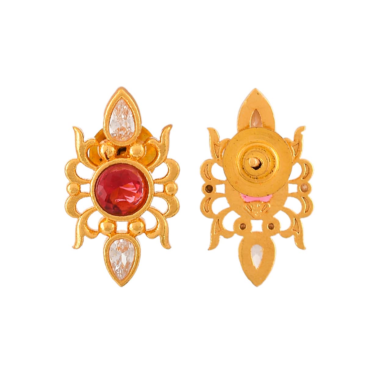 Abharan Red Round Stones Stud Earrings