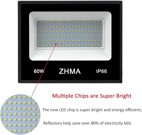 Miniatura 2 de Paquete de 3 luces LED de 60 W con enchufe (blanco cálido), luces de seguridad superbrillantes de 6000 lm (equivalente a luces halógenas de 300 W)
