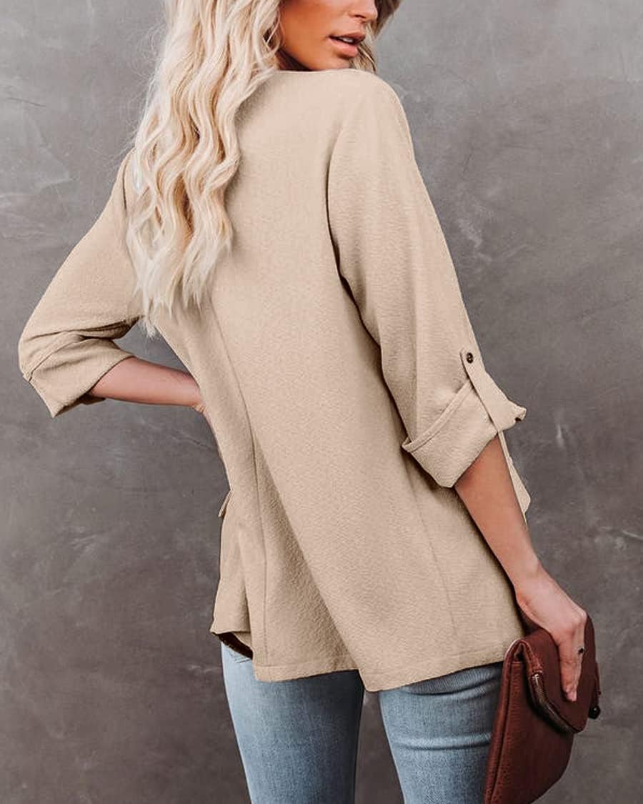 Womens Casual Blazer Jackets Roll Up Long Sleeve Open Front Work Office Business Blazers with Pockets - Image 4