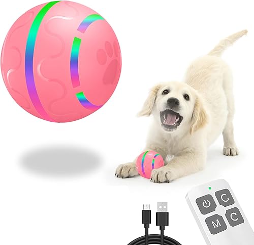 Belobill Pelota interactiva inteligente de juguetes para perros con control remoto luces LED hecha de goma natural bola rodante automática bola de