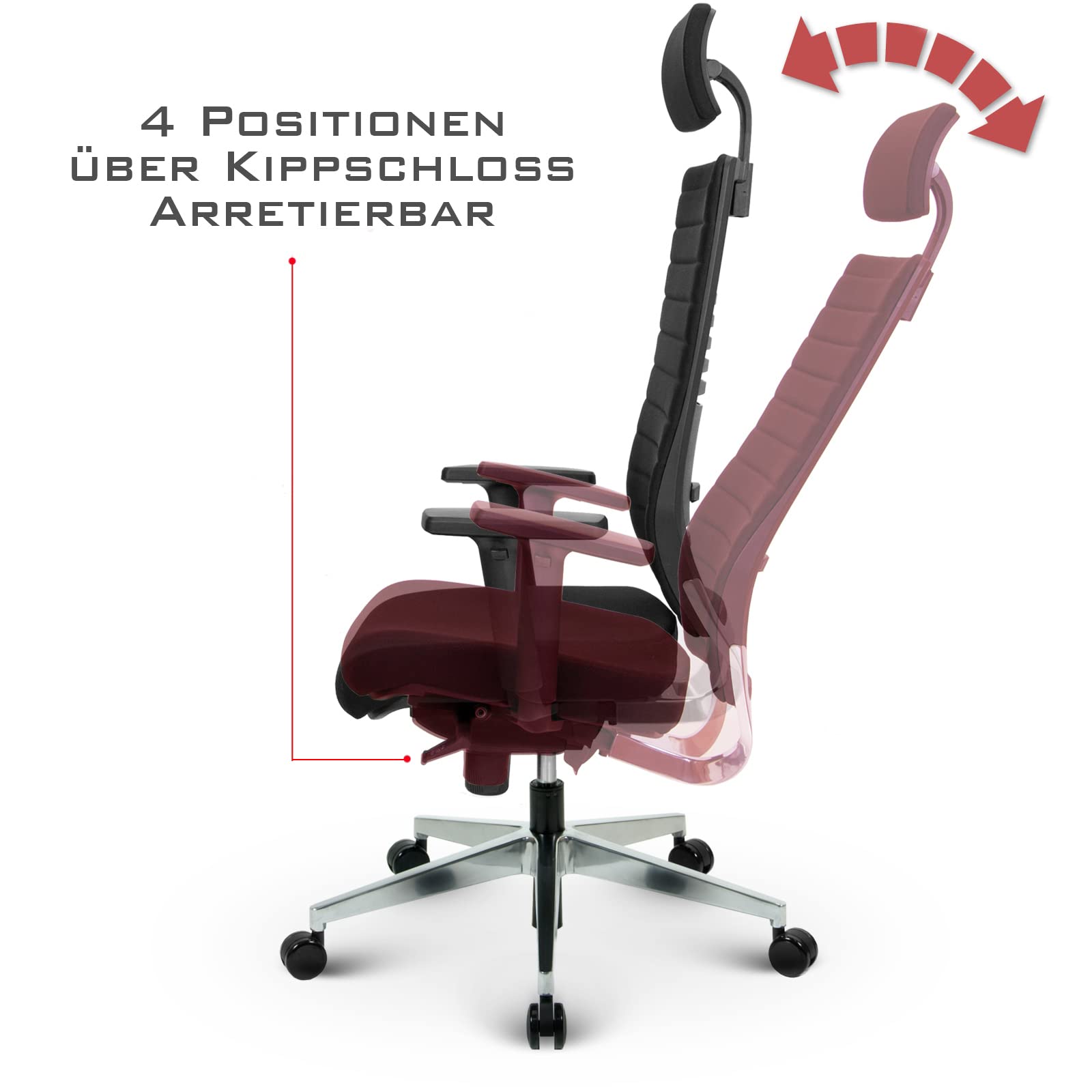 VERSEE Ergonomischer Bürostuhl Chefsessel V1301 aus Stoff in Schwarz mit Verstellbarer Kopfstütze - Für Büro und Home-Office - 150 kg belastbar