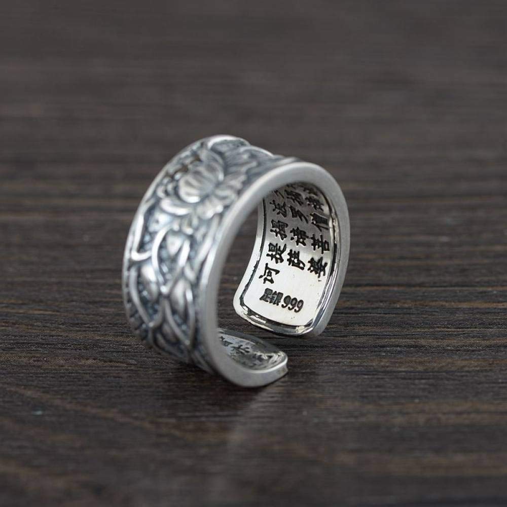 Verstellbarer Ring, 925 Sterling Silber Frauen Lotusblume Verstellbare Ringe Klobiger Massiver Ring Handgeschnitzte Retro Alte Verstellbare Ringe Energie Charme Hochzeit Schmuck Geschenke Für Männ