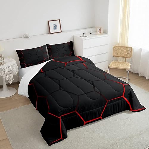 Miniatura 4 de Juego de ropa de cama con diseño de panal de abeja, diseño geométrico moderno con diseño hexagonal para niños y niños, edredón geométrico ultra