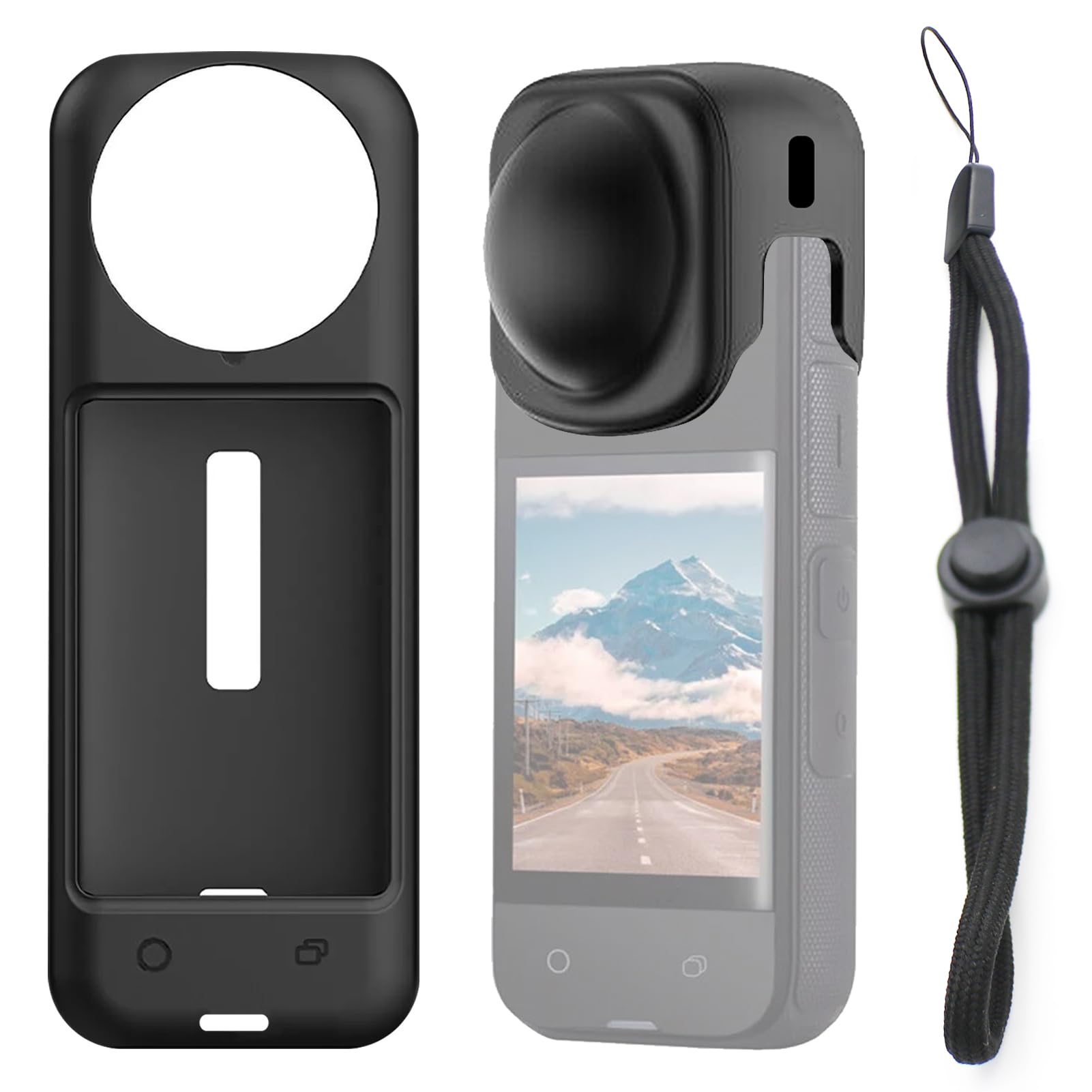 SEEHOM Protective Case Compatible with Insta360 X4 Replacement for Insta 360 X4 Lens Cap Camera Silicone Protective Cover Accessories Kit Includes Buckle Black