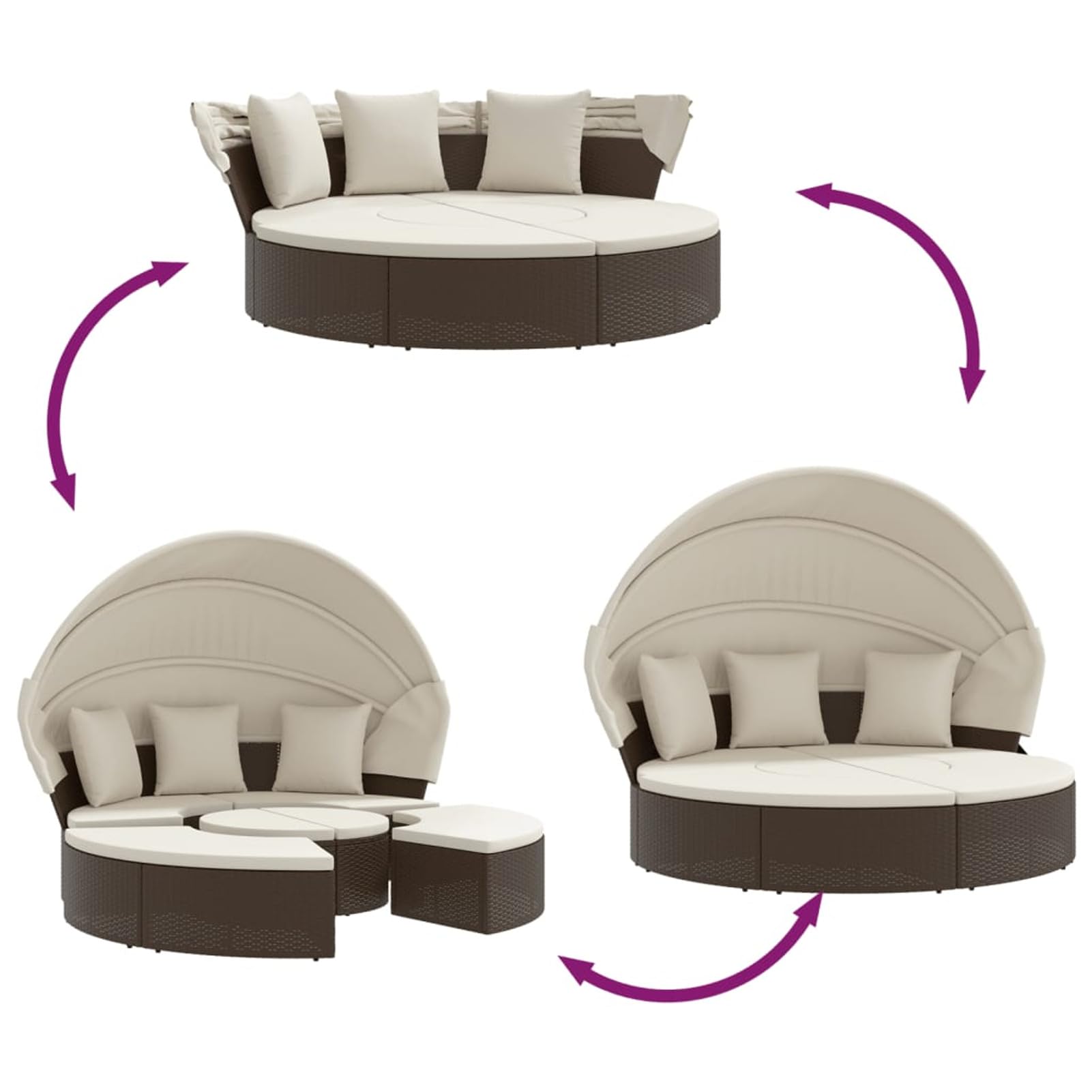 Homgoday Lit de Repos d'extérieur avec Auvent et Coussins Résine Tressée, Bain de Soleil de Jardin, Lit de Camping pour Plage, Extérieur, Balcon, Terrasse A