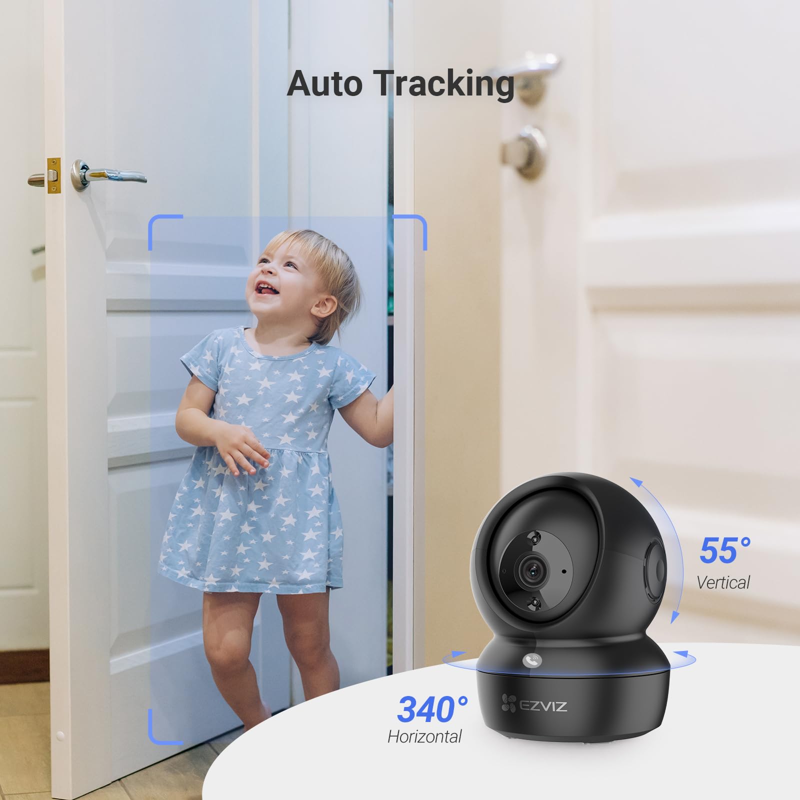 EZVIZ C6N Pro 2K Kamera do monitoringu wewnętrznego WiFi z automatycznym śledzeniem, czarna kamera IP do domu WiFi 360° dla dziecka, kolor noktowizora, wykrywanie człowieka, dwukierunkowe połączenie