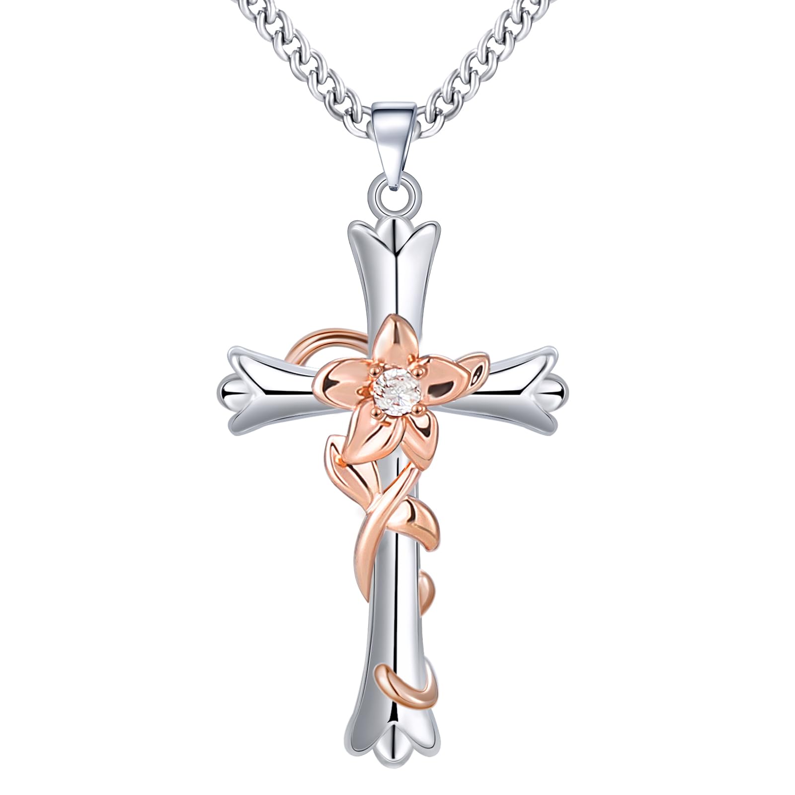 Cross Necklace for Women, Religious Faith Cross God Blessed Pendant Necklace for Girls Mom Wife Gift for Mother's Day or Birthday