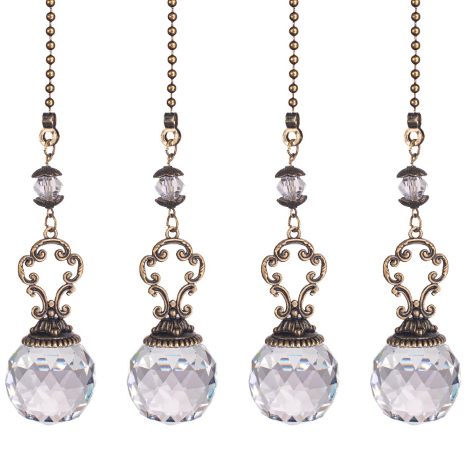 4PCS Ceiling Fan Pull Chain, Light Pull Chain Extension with Crystal Prism Ball, Decorative Fan Pull Chain, Fan Light Pull Chain/Blind Cord Pull (Transparent)