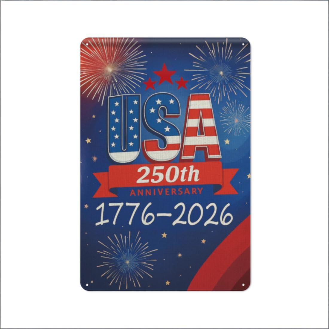 peiyeety Metal Tin Sign USA 250th Anniversary 1776 2026 Decorative Wall Art Fireworks Patriotic Style for Indoor Outdoor Home Kitchen Bar Coffee Shop Farmhouse Garage Bedroom Office 12x16 Inch
