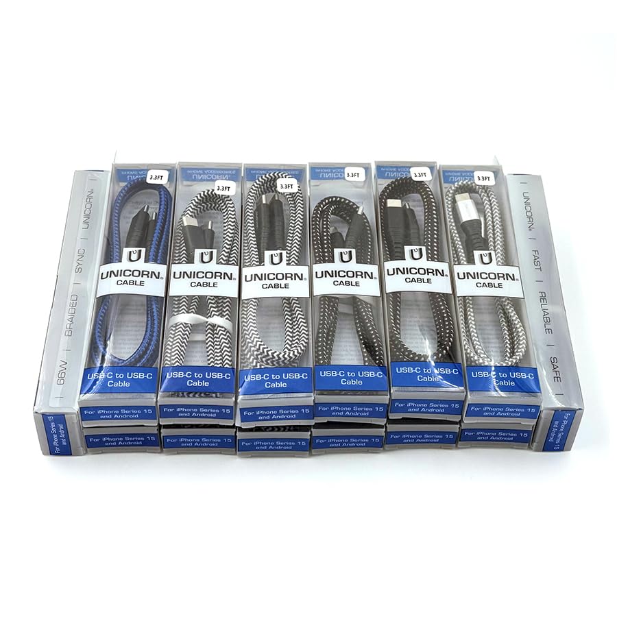 50 Packs Supreme USB-C to USB-C Charging Cable for iPhone Series 15 and Android Phones USB Type C Braided Data Cables 3.3 ft / 1m Bulk Wholesale Lot, Black, Grey, Silver, Blue