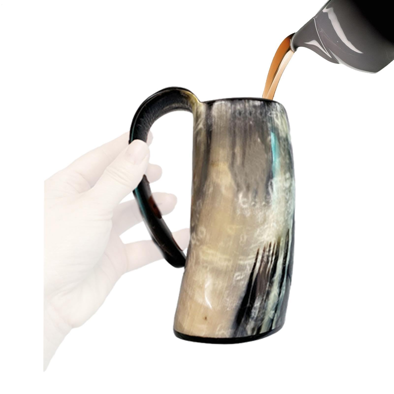 Taza de cuerno con asa cómoda que evita derrames y mantiene el agua fría siempre