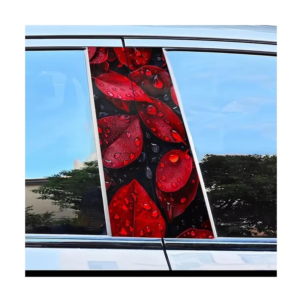 Bertdcx One Color Car Center Pillar Stickers Red Leaves With Water Drops Scratch Protection Auto Parts