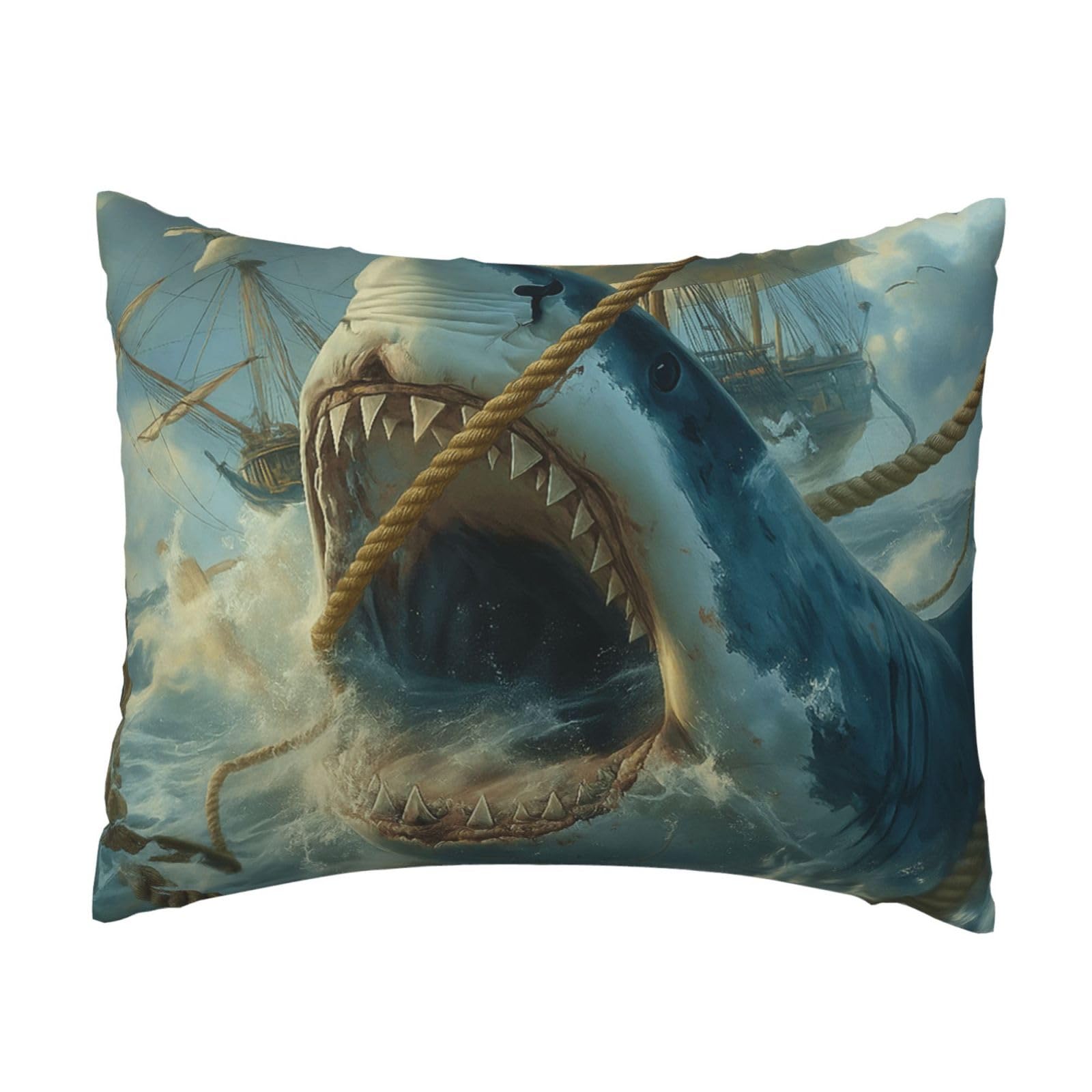 Shark Encounter Pillowcase Soft Plush with Zipper Decorative Pillowcovers 16x20 in