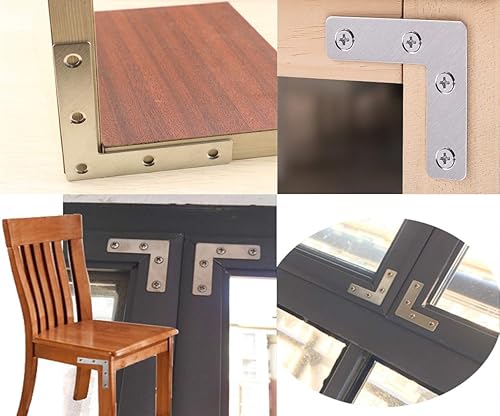 Miniatura 7 de Tiberham - Soporte de esquina plano en forma de L, 10 unidades, 3.150 x 3.150 in, acero inoxidable, ángulo recto, placa de reparación, resistente