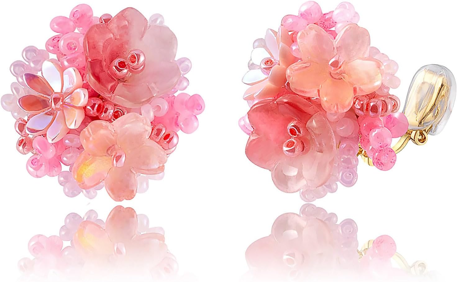 LAXPICOL Fashion Flower Clip On Earrings For Women Cute Lovely Acrylic Bead Flower Earrings No piercing Earrings