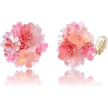LAXPICOL Fashion Flower Clip On Earrings For Women Cute Lovely Acrylic Bead Flower Earrings No piercing Earrings