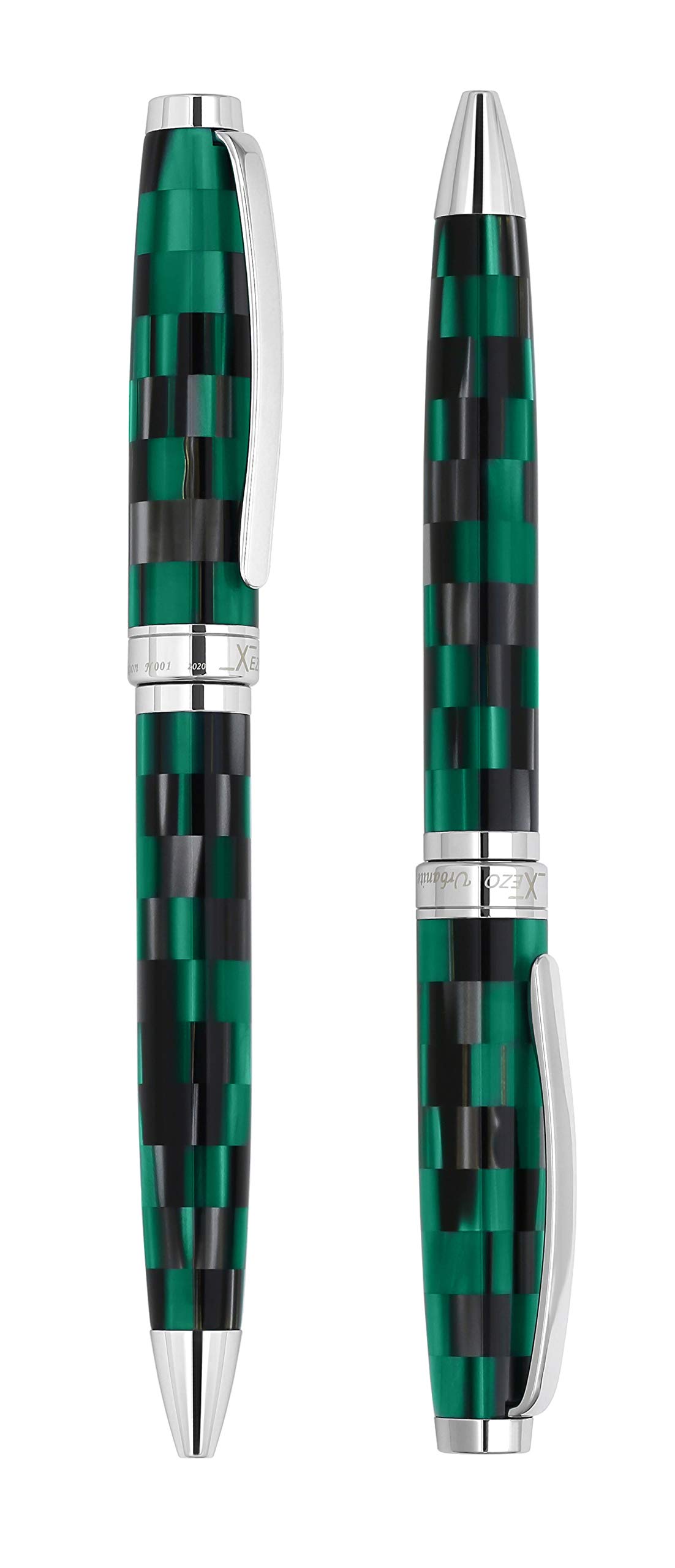 Xezo Bolígrafo Urbanite II de giro, punta media. Color océano verde y negro con acabado en cromo. Hecho a mano, edición limitada, numerado