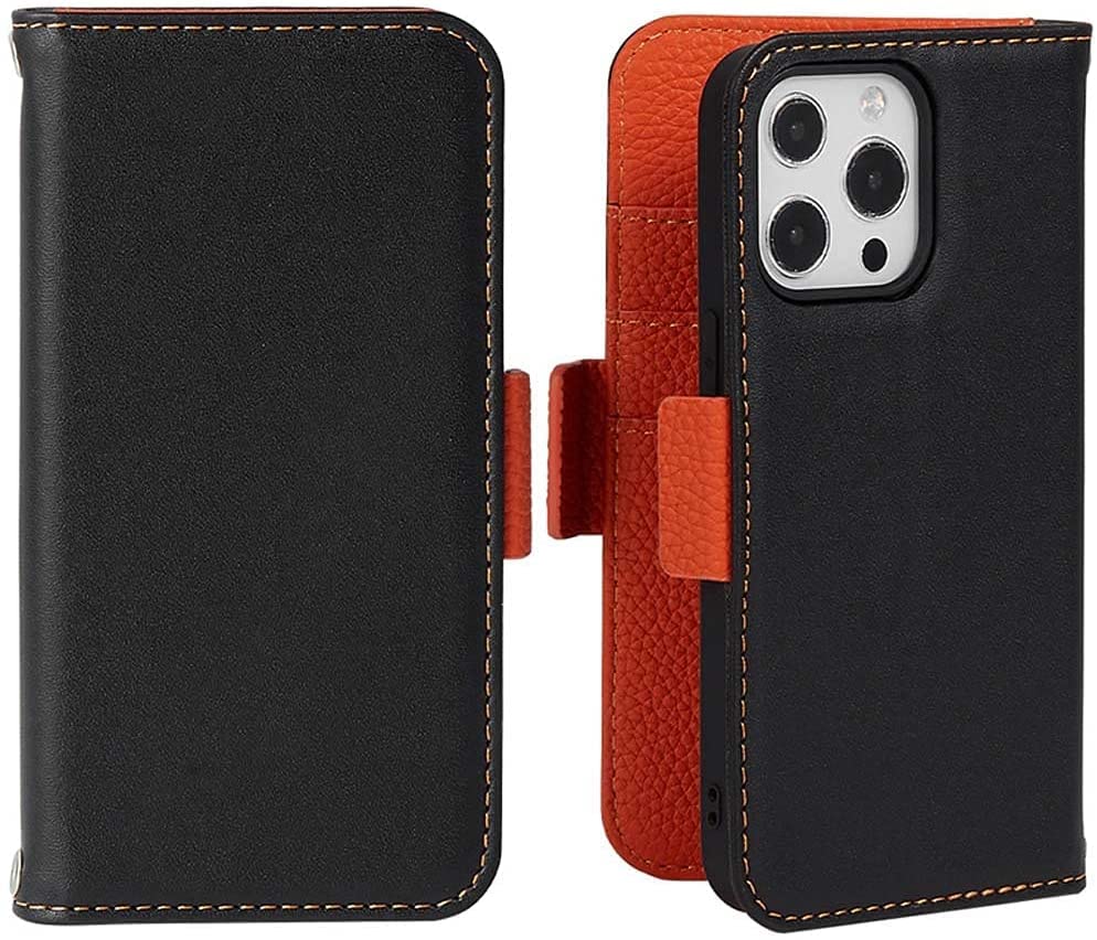 Étui portefeuille iPhone 13 Pro magnétique avec support vidéo noir