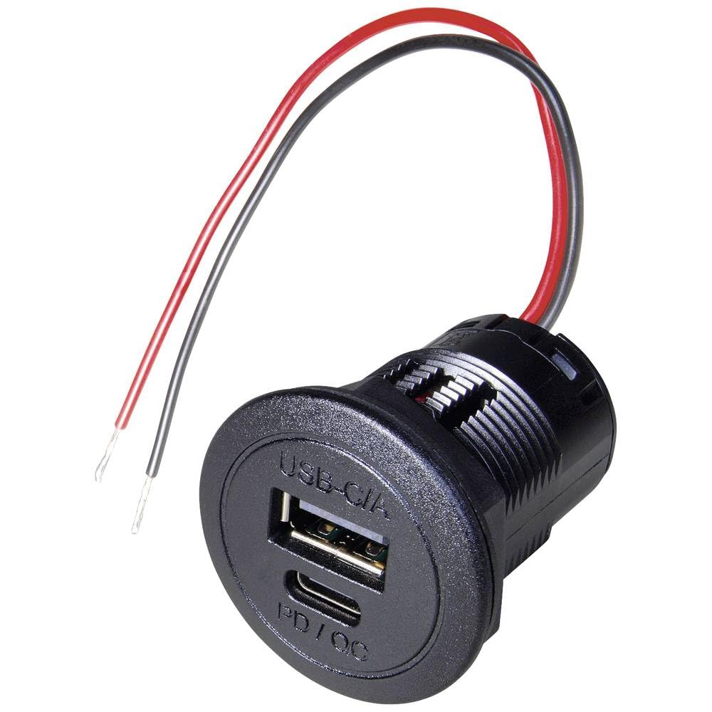 ProCar Power USB-C®/A - Enchufe Doble PD/QC sin LED, Carga máxima de Corriente = 2,2 A, 12-24 V/DC