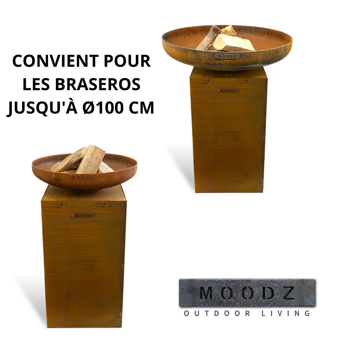 Piédestal Acier Corten - Piédestal pour Braseri jusqu'à 100 cm - Facile à monter - 45 x 45 x 80 cm