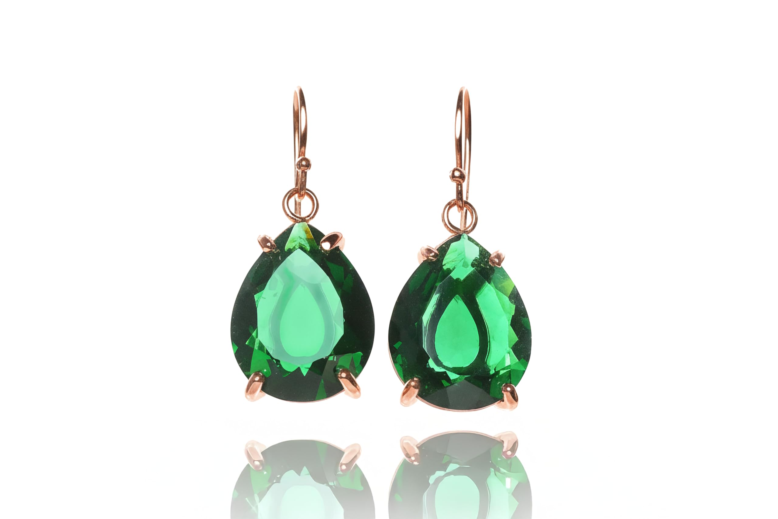 Pendientes Esmeralda Femeninos - Joyas Artesanales con Piedra Preciosa de Mayo en Forma de Pera - Pendientes de Moda Personalizados para Mujer - con Caja de Lujo