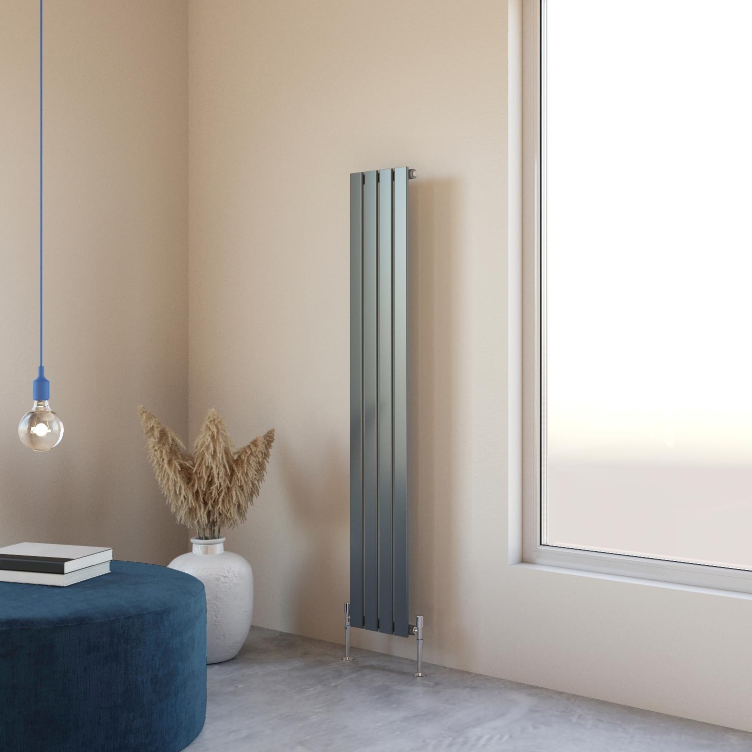 Flat Panel Radiator 1600x272mm Vertical Design Single Tall Upright Anthracite Central Heating Rad UK