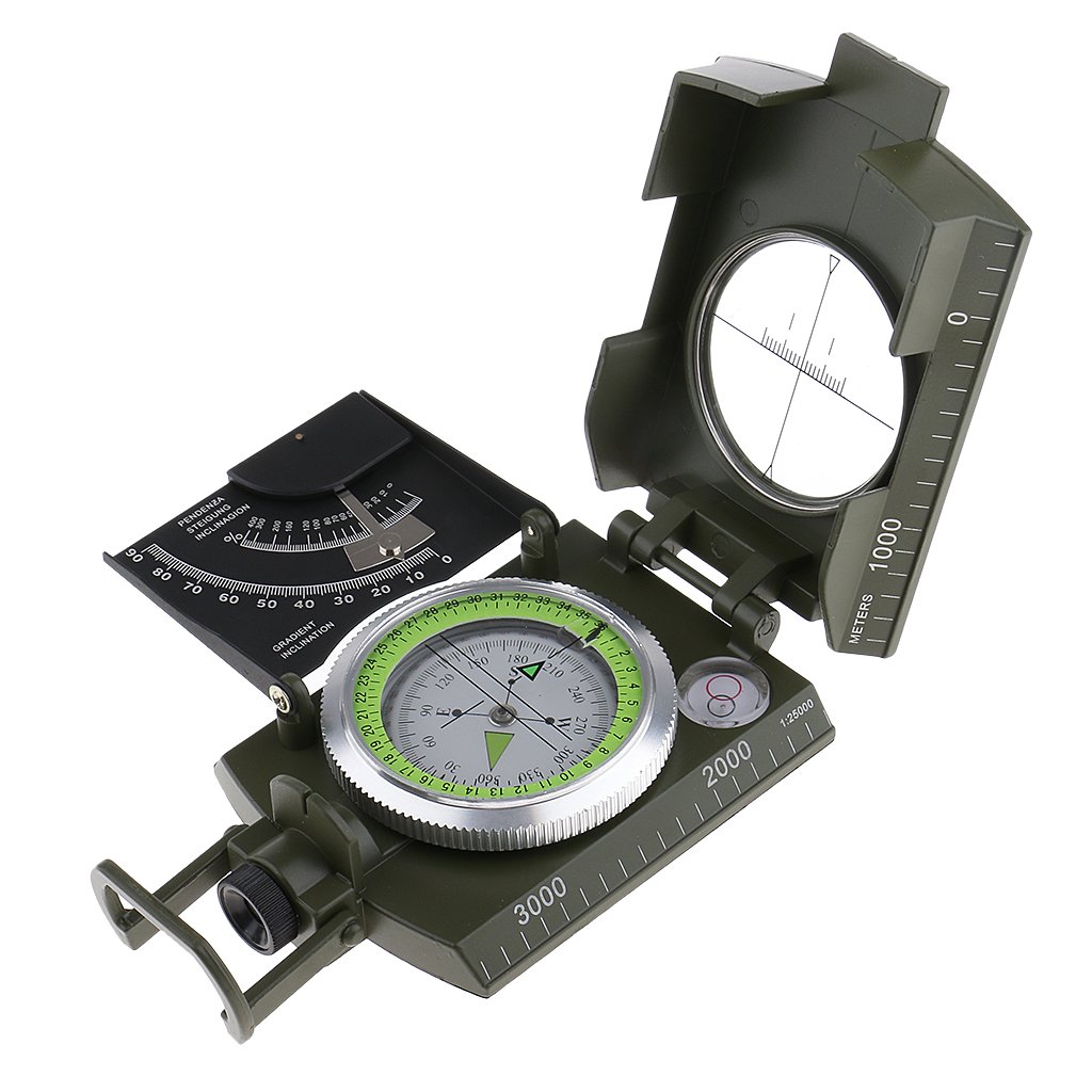 MagiDeal Multifunctional Pocket Size 50mm Dial Metal Sighting Compass with Inclinometer Waterproof for Camping Hiking, Army Green-image-5
