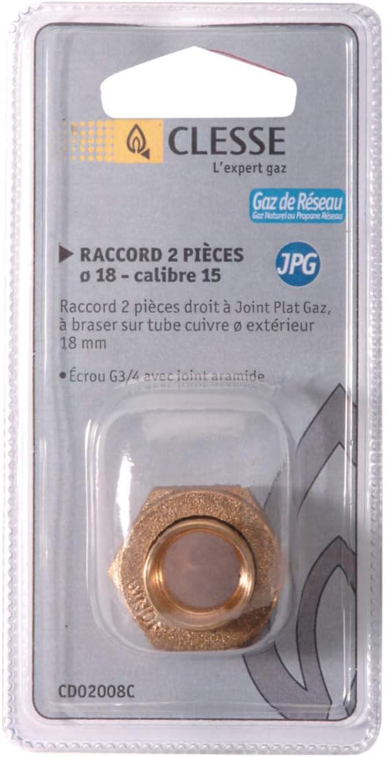 Gas Hose Connector – Straight – Pack of 2 rc-cu-jpg-c – Flat Sealing – Braser – D16 – 12 Gauge – Blister Packaging – Clesse CD0200