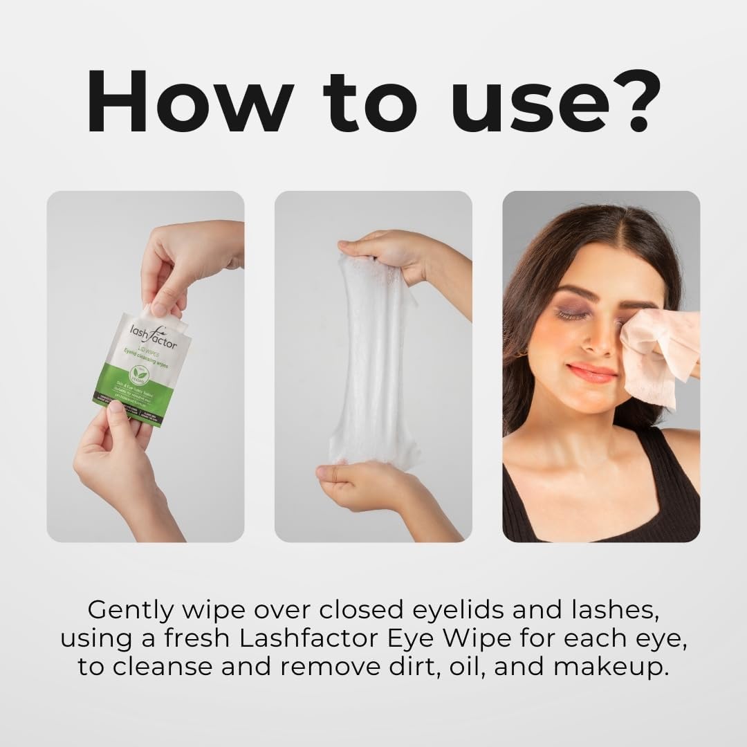 Lashfactor Salviette per la pulizia delle palpebre per l'igiene quotidiana delle palpebre e occhi stanchi e secchi, a base vegetale, confezionate singolarmente, struccante naturale, 30 salviette