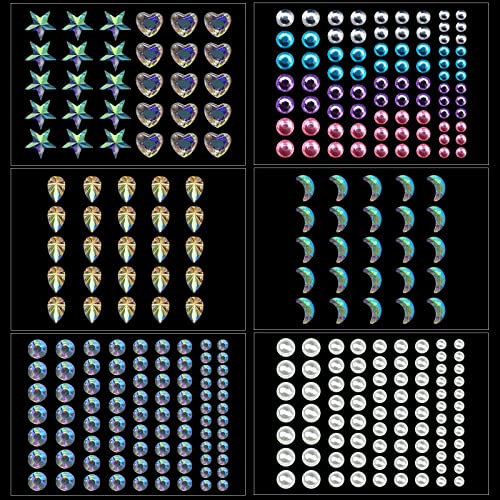6 Blatter Glitzersteine Gesicht, Punkte Steine Gesicht Selbstklebend, Augen Körper Gesicht Nagel Edelsteine Strass für Damen Festival DIY Makeup Zubehör und Nagel Kunst Dekoration Cover