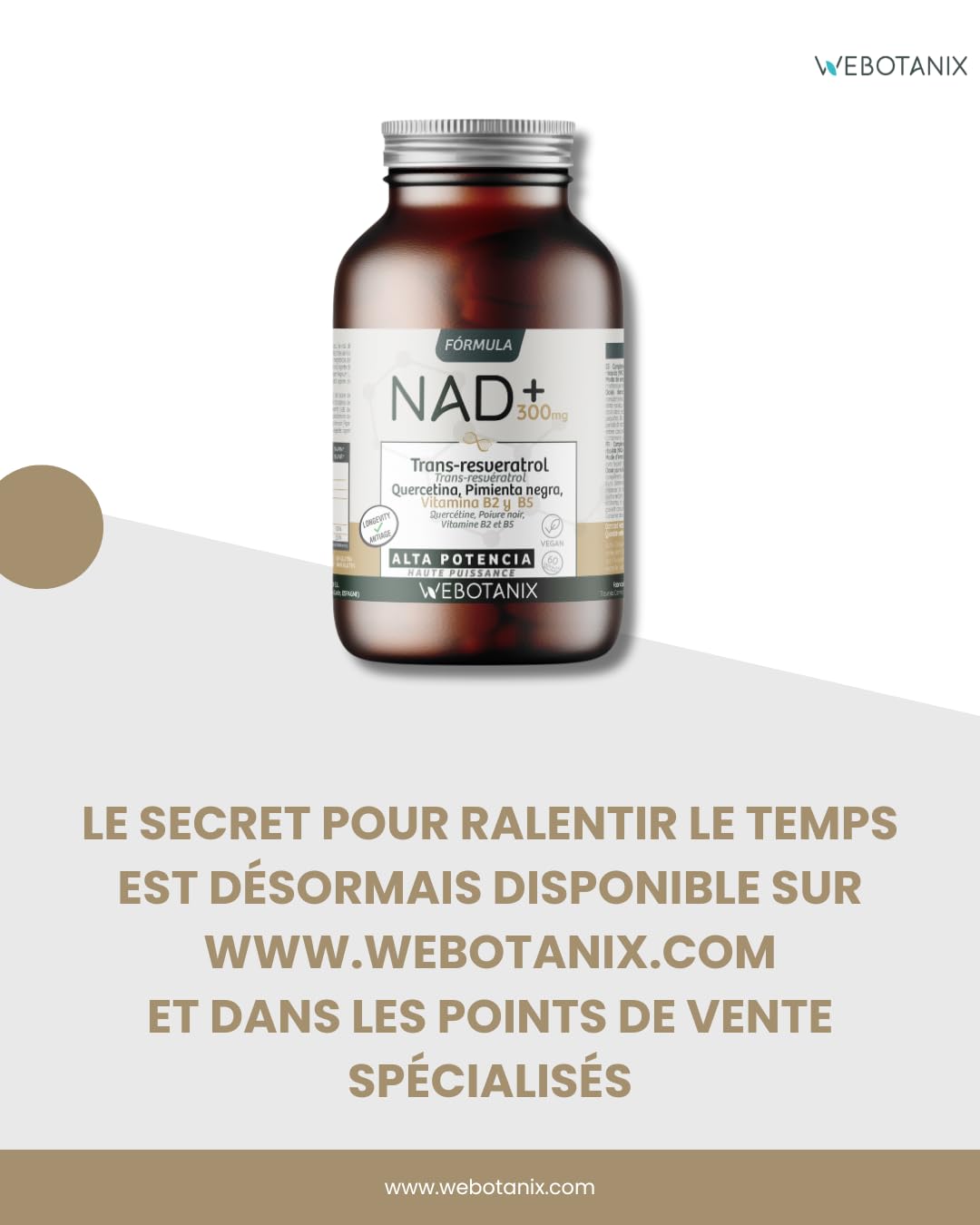 WeBotanix | Formule NAD+ avec Trans-Resvératrol et Quercétine | 60 Gélules | Avec Vitamines B2 et B5 + Pipérine | Énergie Cellulaire, Réparation et Longévité | Sans Gluten | Végan
