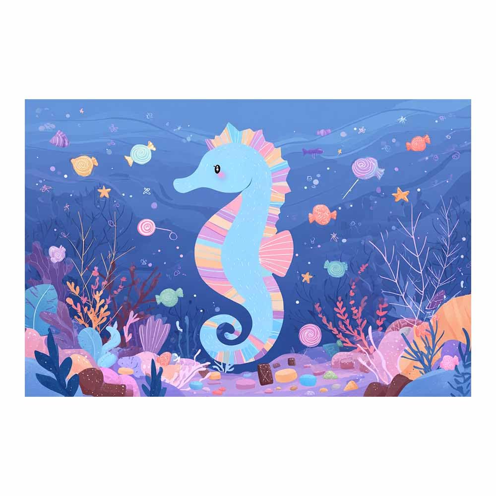 HUYEEI at Sea Ocean Painting Seahorses frolicking Seascape Wall Pictures Modern for Bedroom Office Decoration Room Home Decor Works(blue)-70x100cm Unframed