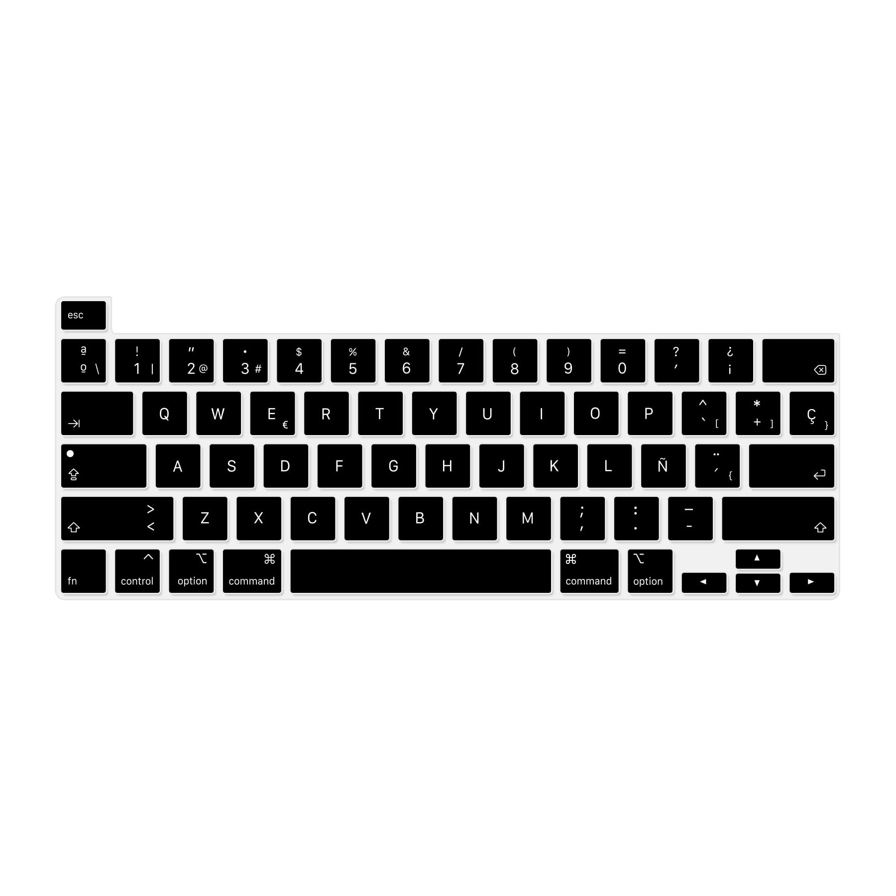 Protector de Teclado Silicona español para MacBook Pro 13" M1/M2 A2338 (2020–2023), A2289 (2020), A2251 (2020–2021), Pro 16" A2141 (2019–2021) US/ANSI - Negro