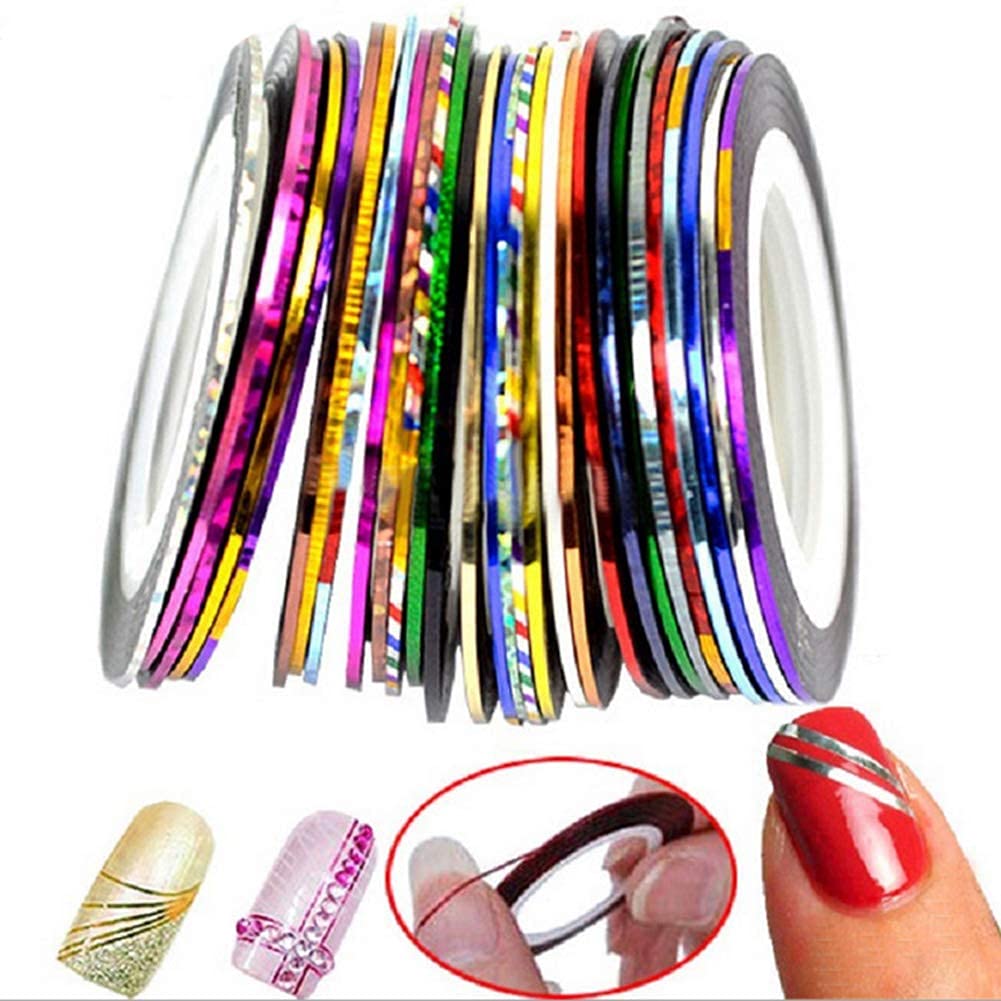 Belicia Rolls Stripping Tape Line Multiple Colors Nail Strips Line Stickers Nail Art Decorations Accessories Nail Art Supplies Self Adhesive Decors for Women DIY Nail Tips-image-46