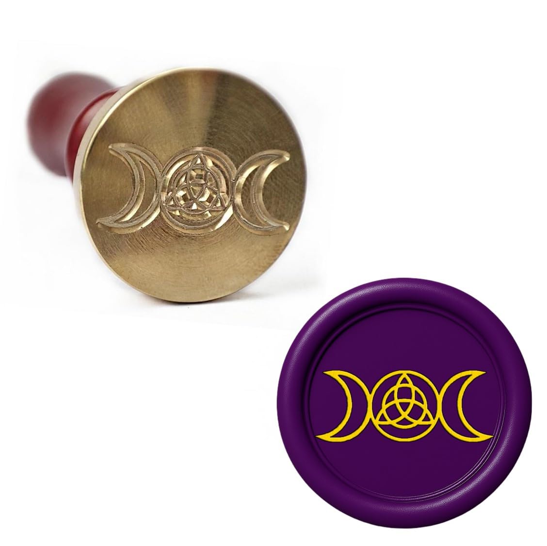 Triple Moon Wax Seal Stamp – Wiccan Pagan Witch Symbol, 25mm Brass Head with Wooden Handle for Spell, Journals, Gifts (Celtic Triple Moon)