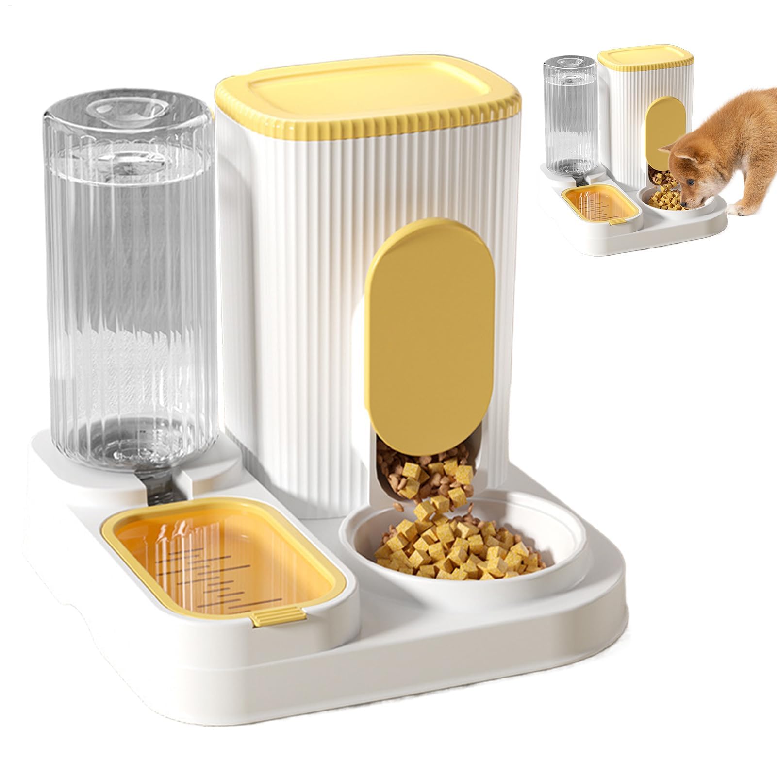comedero automático para Gatos, Comedero 2 en 1 de Gran Capacidad con Cuenco extraíble for Razas pequeñas, Medianas y Grandes(Yellow)