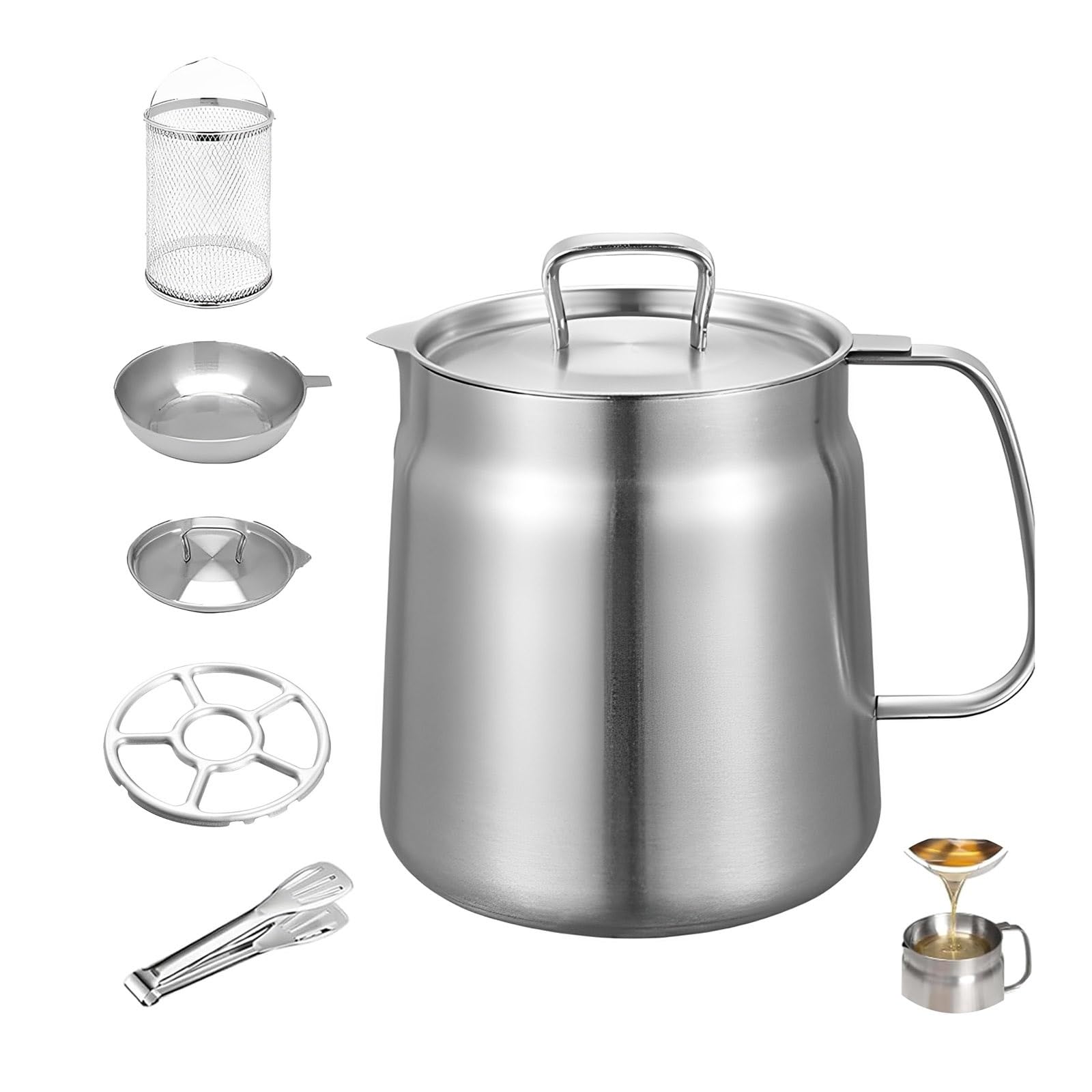 Filtr oleju kuchennego 2 w 1 sitko do oleju garnek frytkownica z koszykiem aluminiowy garnek do smażenia ryb z koszykiem łatwy uchwyt do użytku domowego, frytkownica kuchenna z koszykiem(2L)