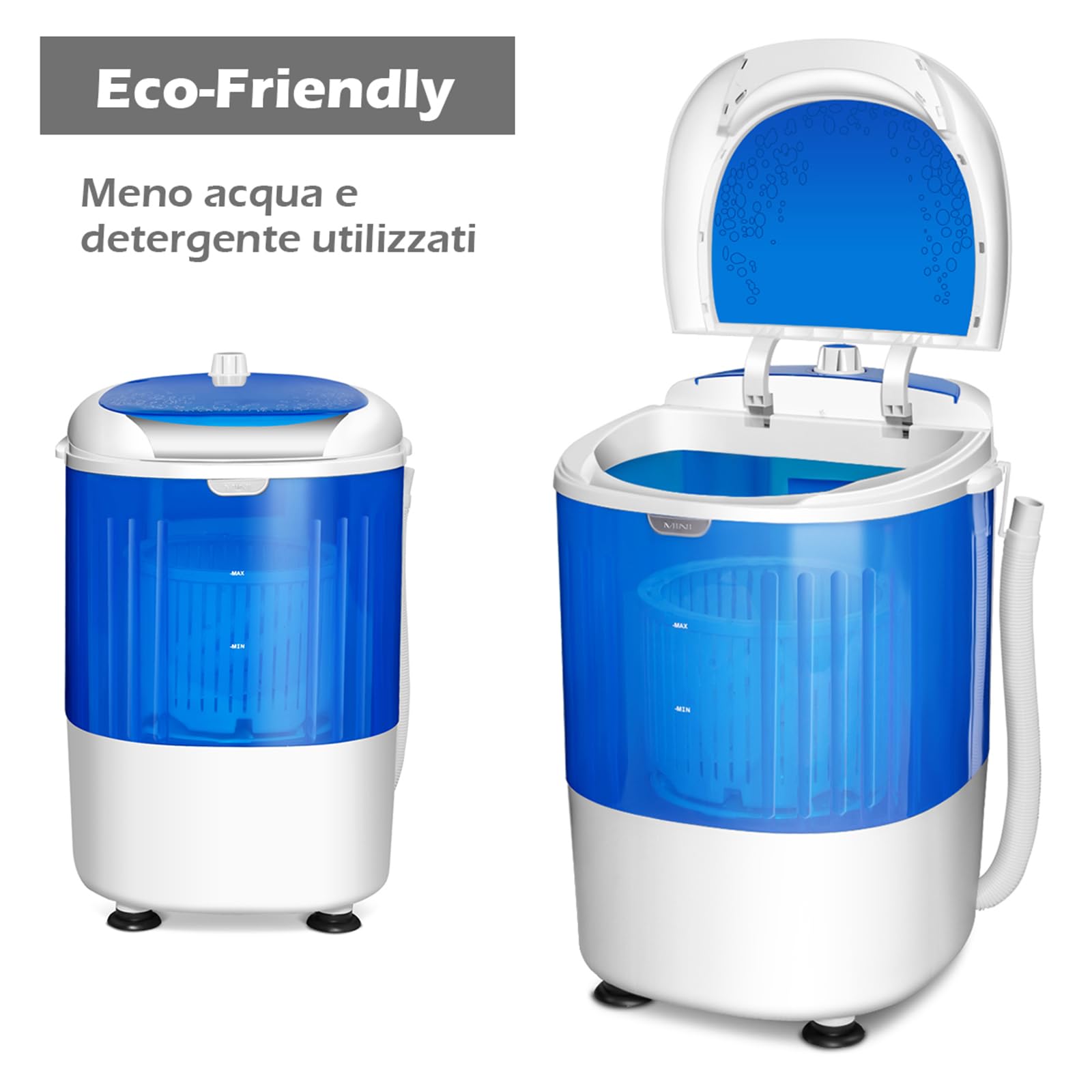COSTWAY Mini Lavatrice con Centrifuga, Semi Automatico, Lavatrice Compatta Portatile con Funzione Timer, Ideale per Dormitorio e Campeggio, 2,5 kg, 170 W