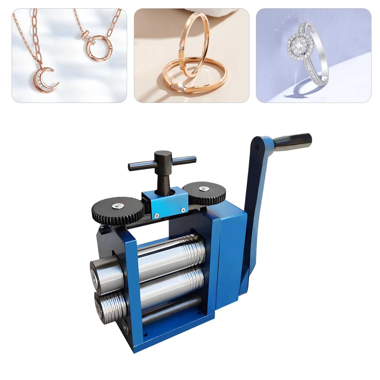 Manuelle Schmuckwalzwerk Walzwerk Maschine Kombinationswalzwerk Metall Schmuckpresse 0,03-6,5 Mm Pressbereich Halbrundpresse Mit 1:6 übersetzungsverhältnis Für Gold Silber Kupfer Aluminium