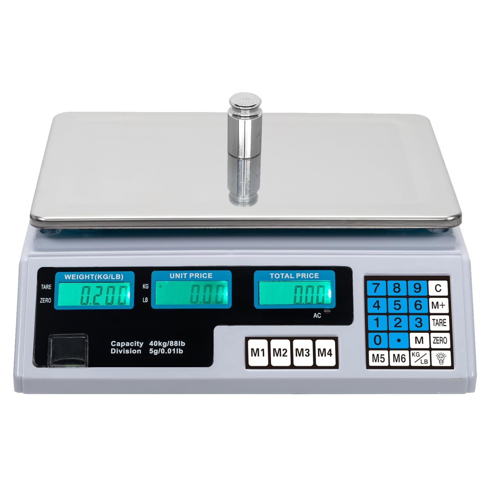 ACS-30 Digital Price Computing Scale 40kg/5g Accuracy Vegetable Food Scale UK Plug Silver & White Commercial Kitchen Retail Weighing Scale