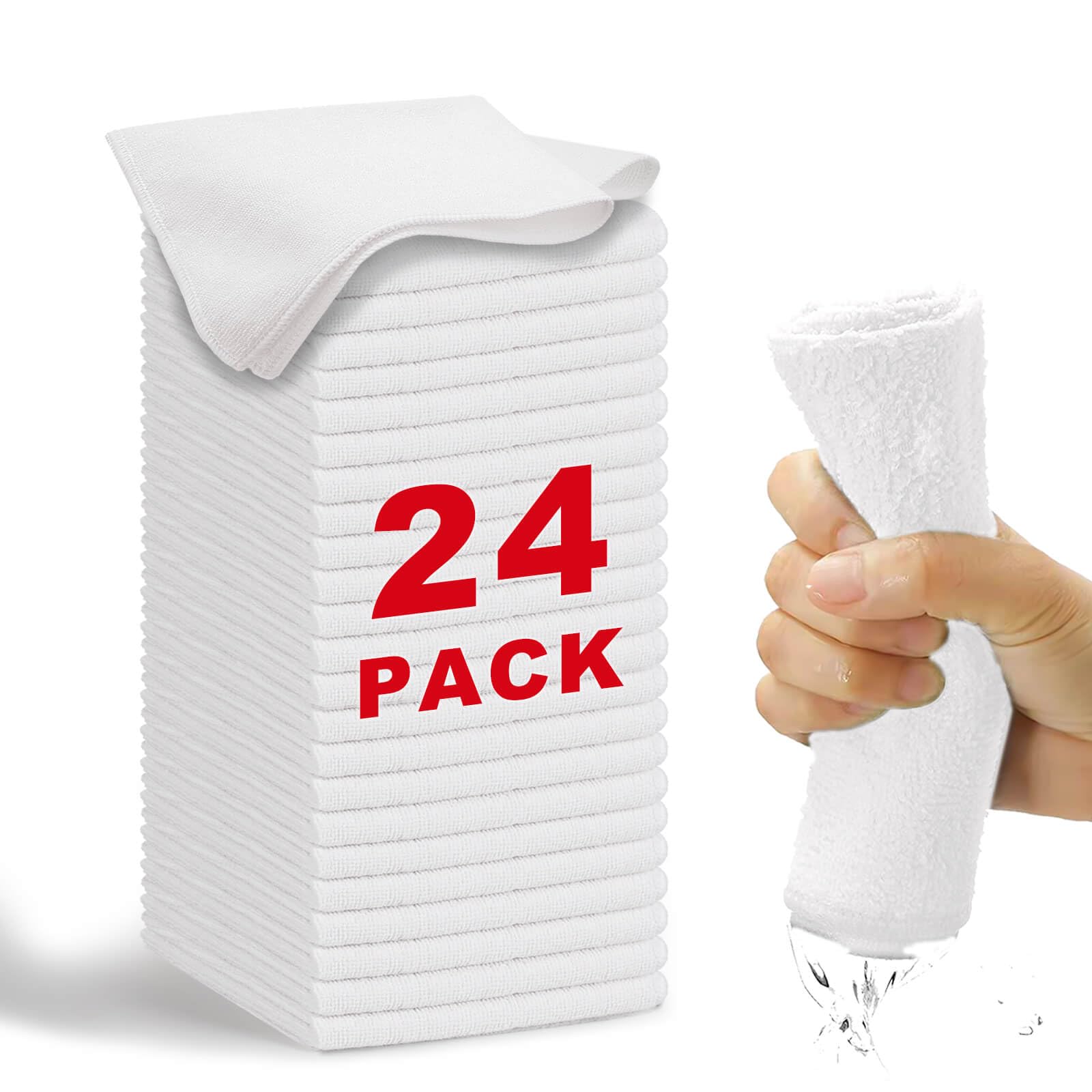 WEAWE® Mikrofasertücher - Serie 2100 (33x33cm) Superweiches, Hochsaugfähiges putztücher Lappen küche, wiederverwendbar, fusselfrei, waschmaschinenfest Microfasertücher Weiß (24 Stück)