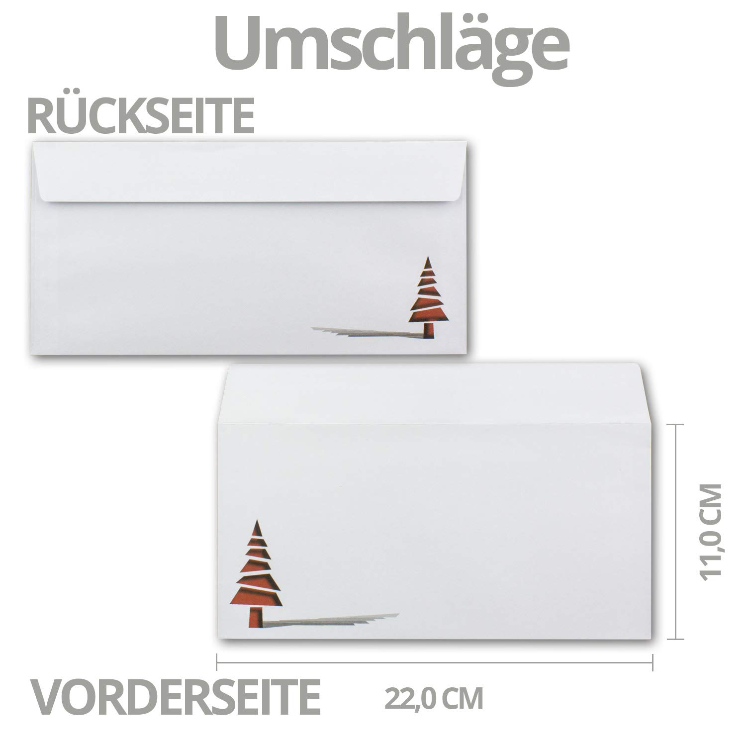 700 buste per lettere, formato DIN lungo, con albero di Natale rosso, chiusura adesiva, 110 x 220 mm, 120 g/m², motivo per aziende e private