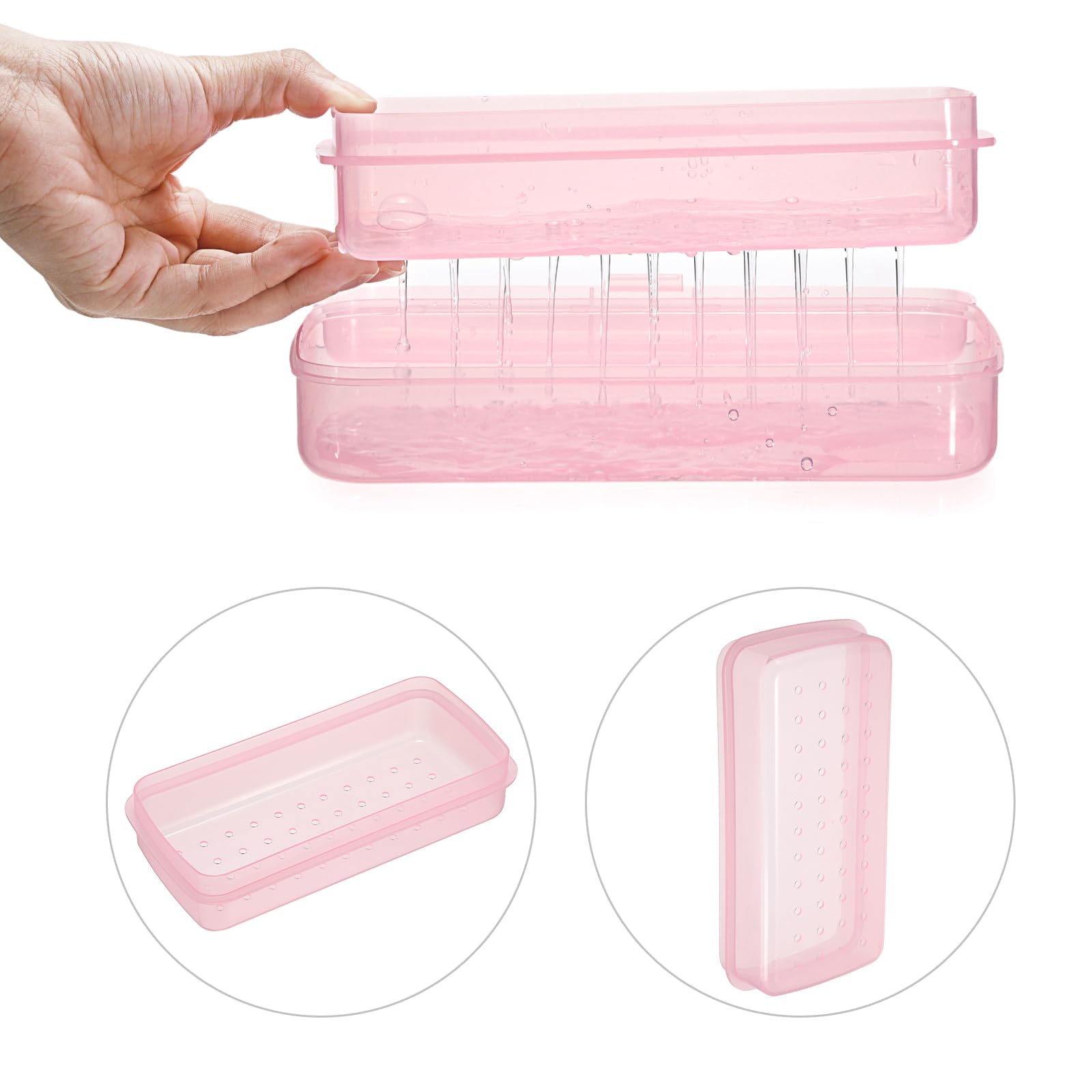 SUMTree Lot de 2 boîtes de stérilisation pour outils d'ongles - En plastique - Avec tamis amovible et couvercle - Bois de désinfection pour pinces à épiler et coupe-ongles - Blanc et rose